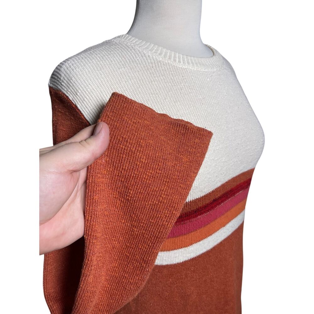 FREE PEOPLE Women’s Retro Rust Striped Linen Blend Mini Sweater Dress - Picture 4 of 7